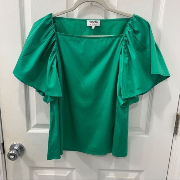 CROSBY by Mollie Burch Green Ruched Ruffled Blouse- size medium - Picture 5 of 5